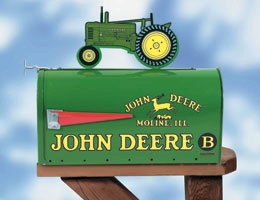 John Deere Rural Style Mailbox with Tractor Topper